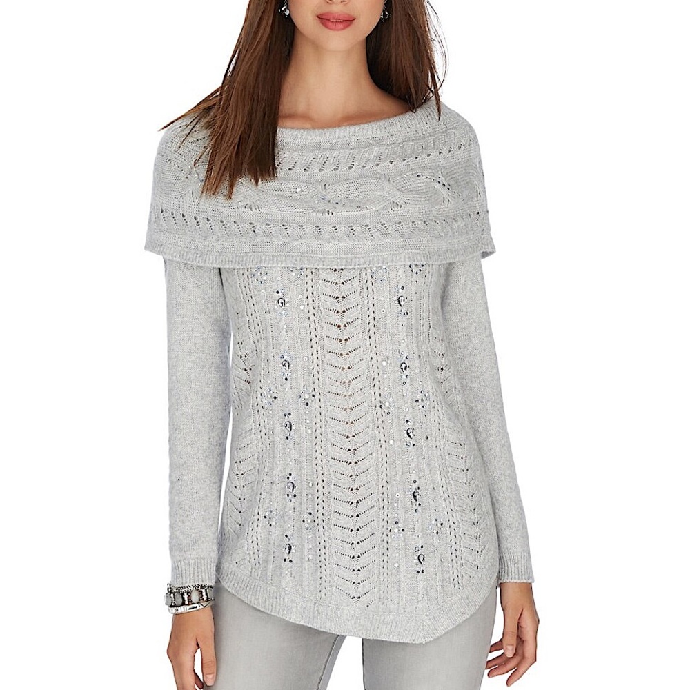WHBM CRYSTAL EMBELLISHED OFF SHOULDER SWEATER